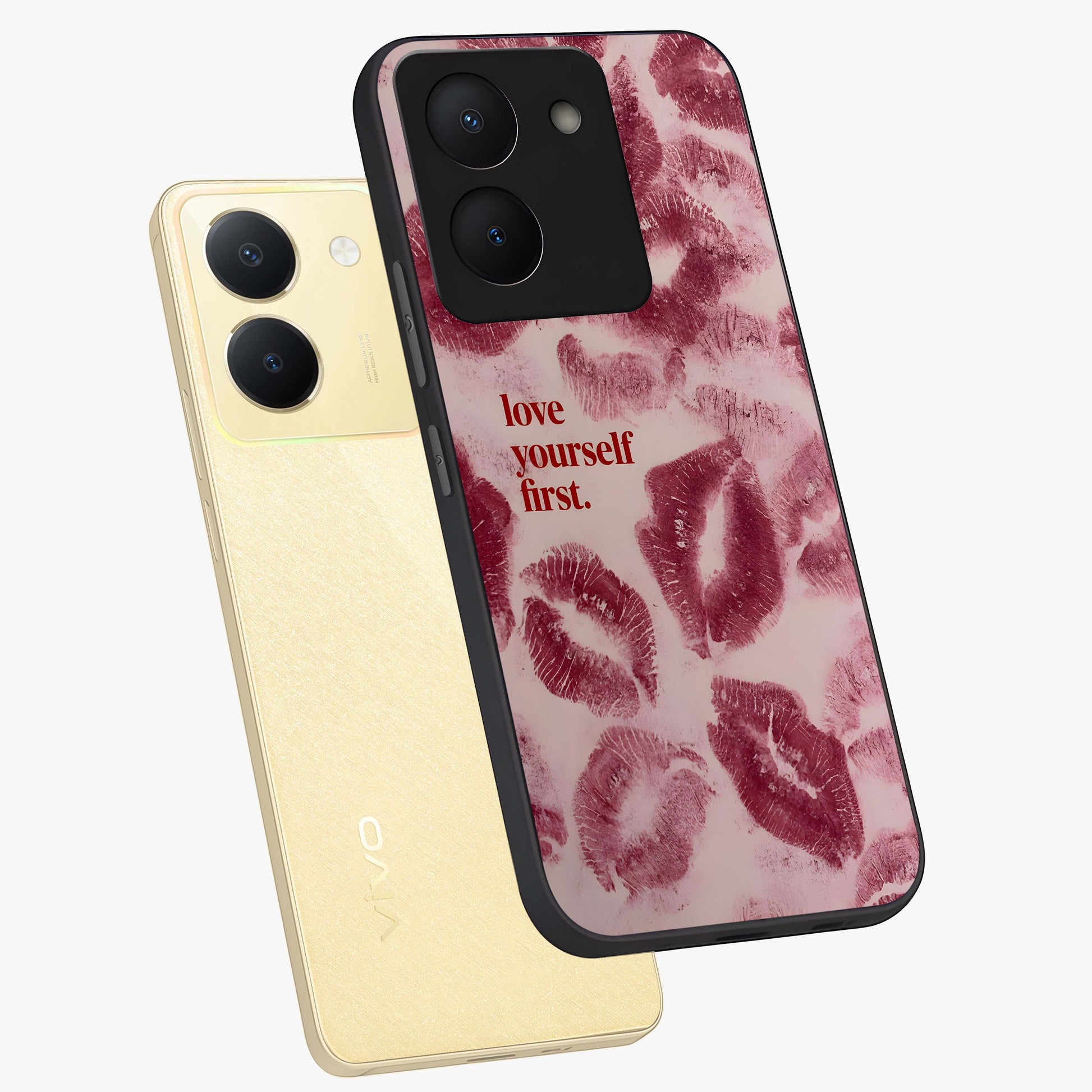 Crimson Kiss Love Glass Case displayed in angled mockup highlighting bold love inspired design with modern aesthetic style.