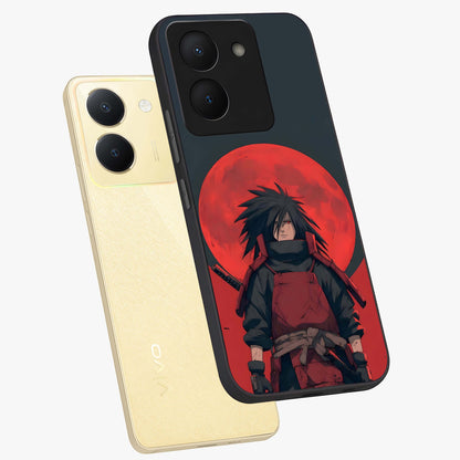 Crimson Moon Warlord Glass Case displayed in angled mockup highlighting dramatic crimson moon design with fantasy aesthetic.