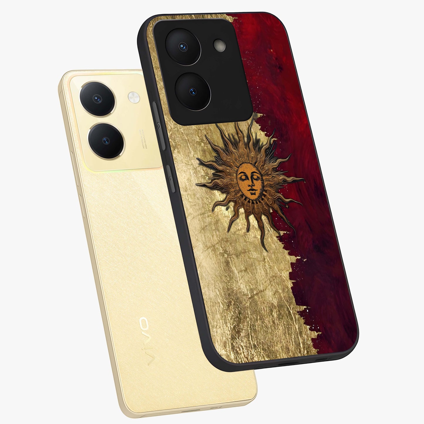 Crimson Sun Majesty Glass Case displayed in angled mockup highlighting majestic crimson sun design with bold aesthetic style.