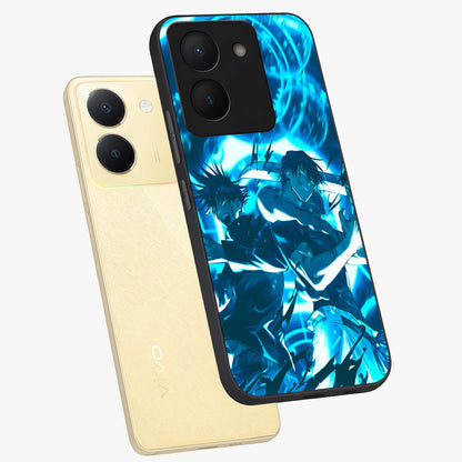 Cursed Energy Clash Glass Case displayed in angled mockup highlighting powerful battle inspired graphic with anime style aesthetic.