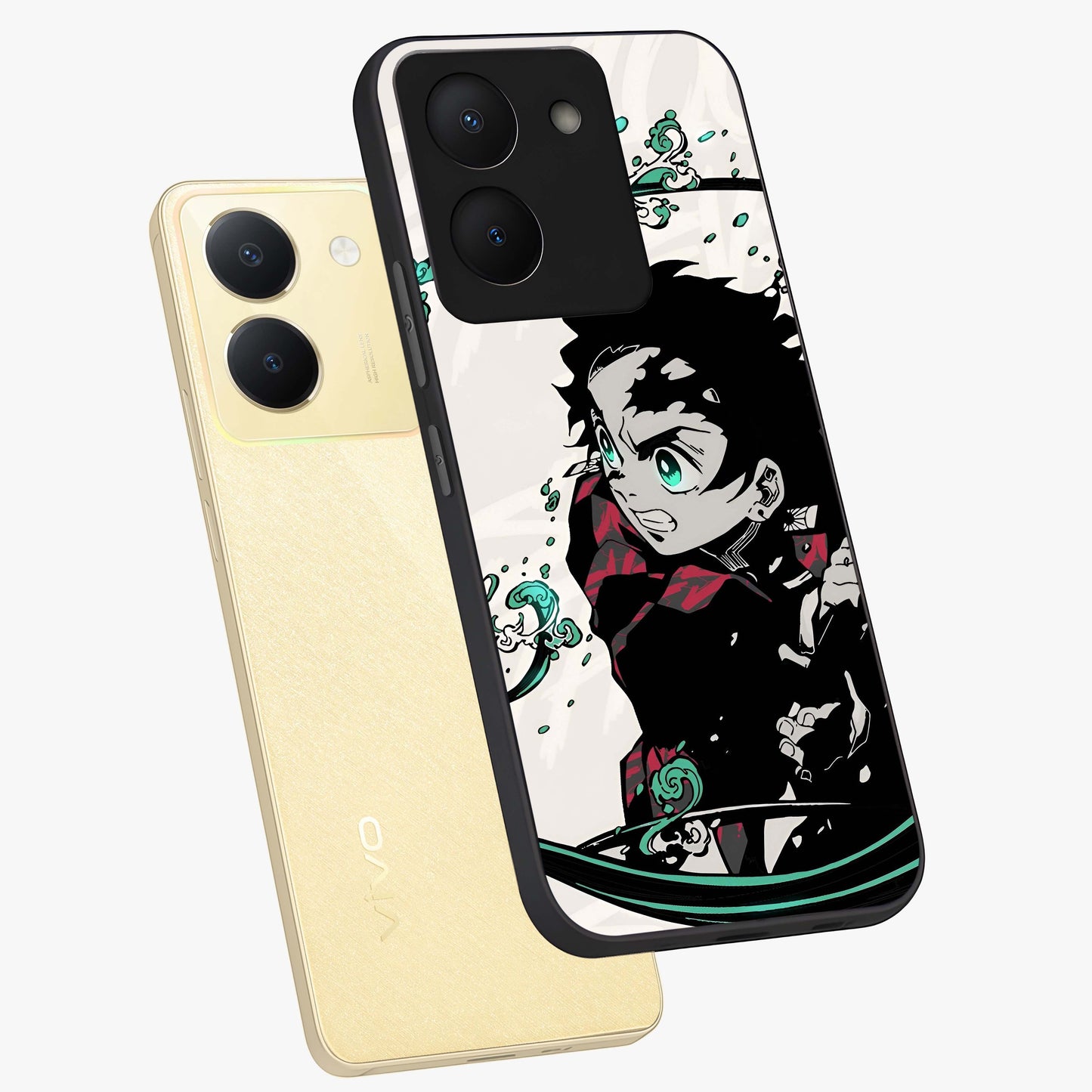 Demon Slayer Glass Case displayed in angled mockup highlighting dramatic anime character design with action aesthetic.