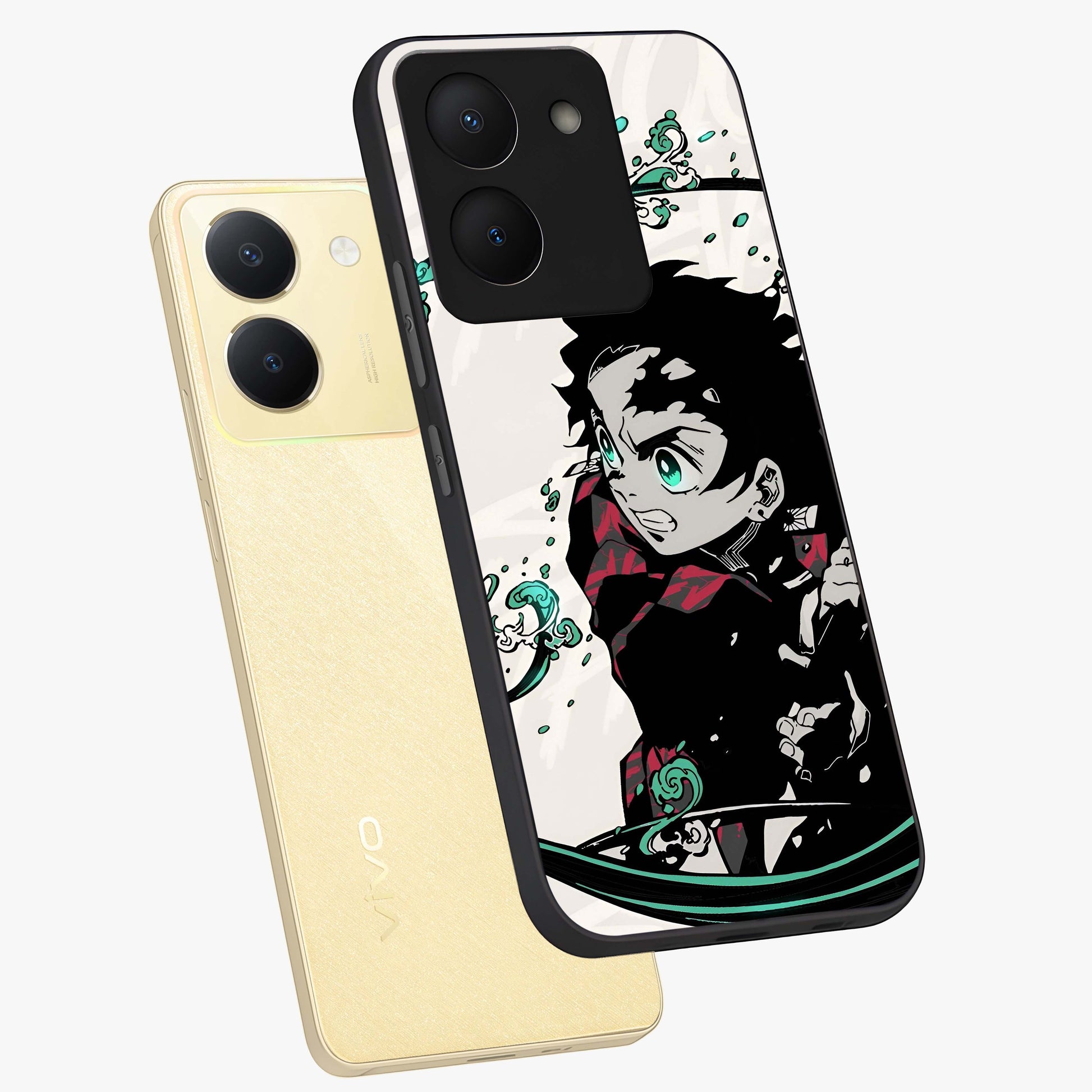 Demon Slayer Glass Case displayed in angled mockup highlighting dramatic anime character design with action aesthetic.