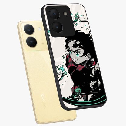 Demon Slayer Glass Case displayed in angled mockup highlighting dramatic anime character design with action aesthetic.