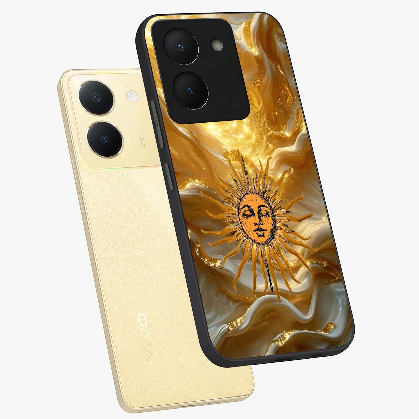 Eternal Golden Glow Glass Case displayed in angled mockup highlighting glowing golden aesthetic design with elegant style.