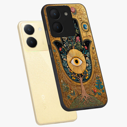 Ethereal Evil Eye Glass Case displayed in angled mockup highlighting protective evil eye symbol with spiritual aesthetic design.