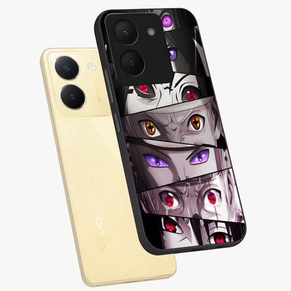 Eyes of Destiny Glass Case displayed in angled mockup highlighting bold eye illustration with mystical aesthetic style.