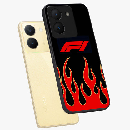 Fire F11 Glass Case displayed in angled mockup highlighting bold fire inspired graphic with energetic aesthetic style.