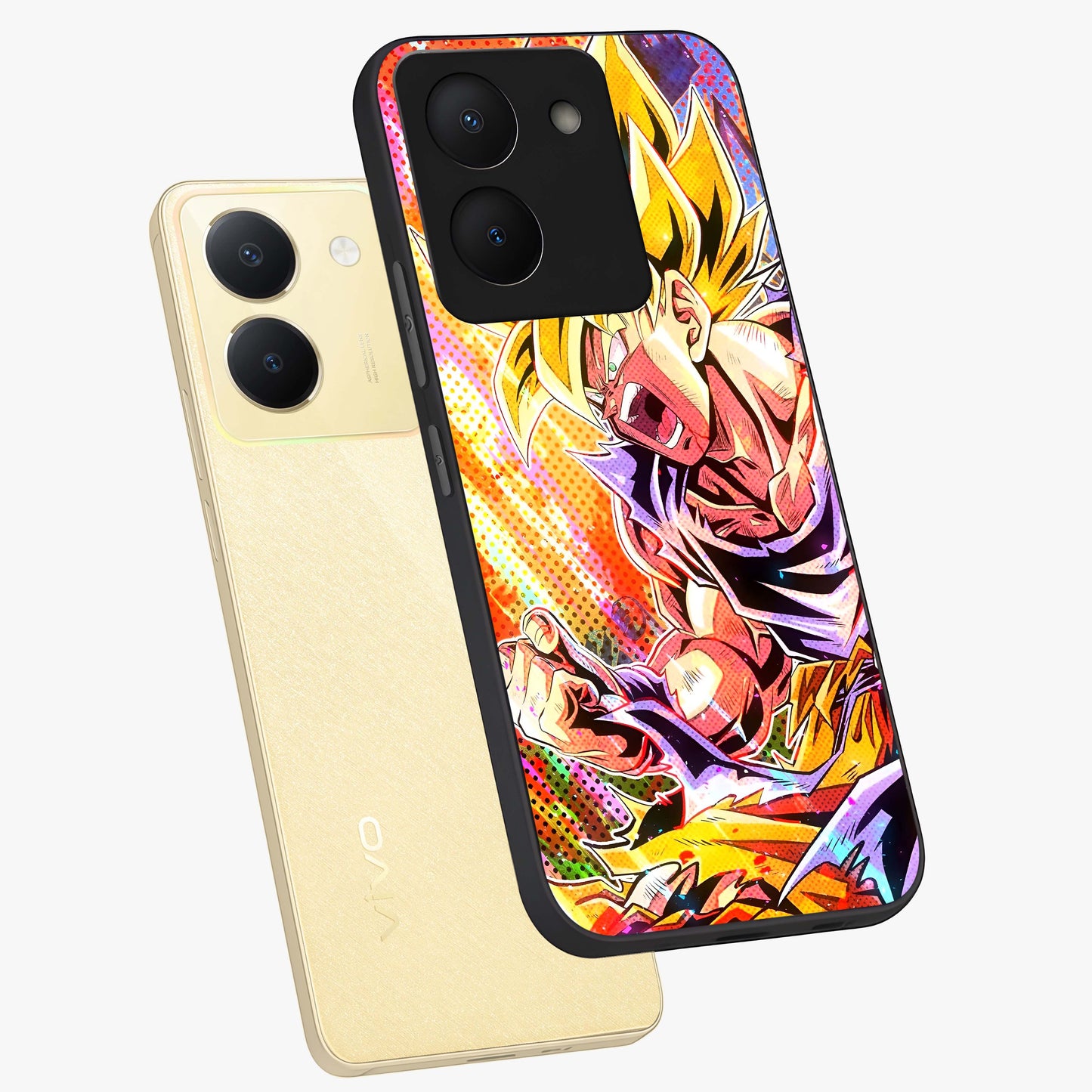 Firing Goku Glass Case displayed in angled mockup highlighting dynamic anime character design with action aesthetic.
