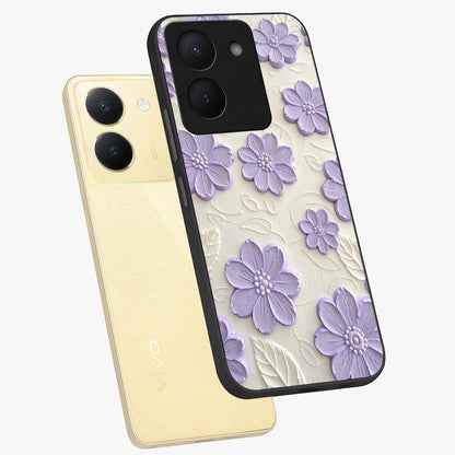 Floral Wall Art With Purple Flowers Glass Case displayed in angled mockup highlighting vibrant purple floral illustration with artistic aesthetic.