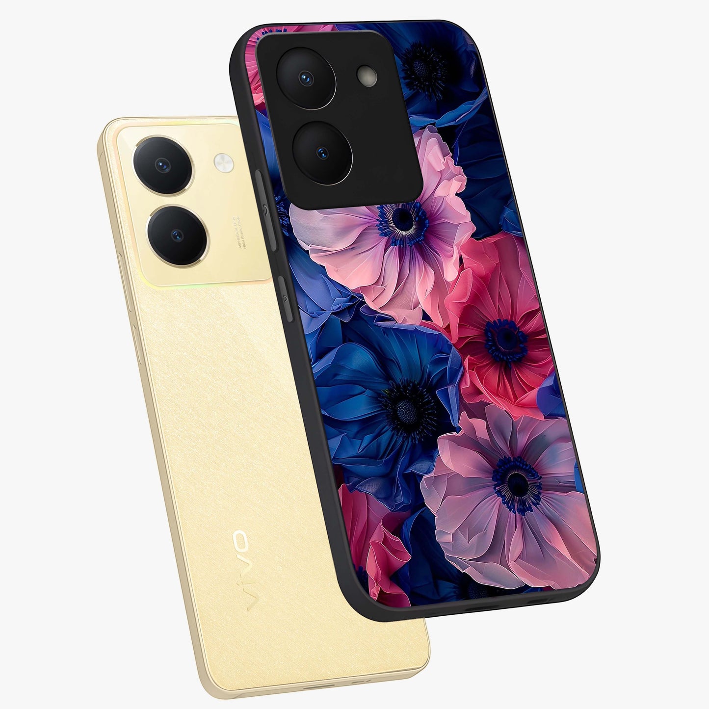 Flower Paper Art Pattern Glass Case displayed in angled mockup highlighting layered paper flower design with artistic aesthetic.