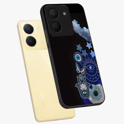 Galactic Charm Cluster Glass Case displayed in angled mockup highlighting luminous galaxy inspired design with dreamy aesthetic.