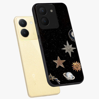 Galactic Charm Glow Glass Case displayed in angled mockup highlighting luminous galaxy inspired design with dreamy aesthetic.