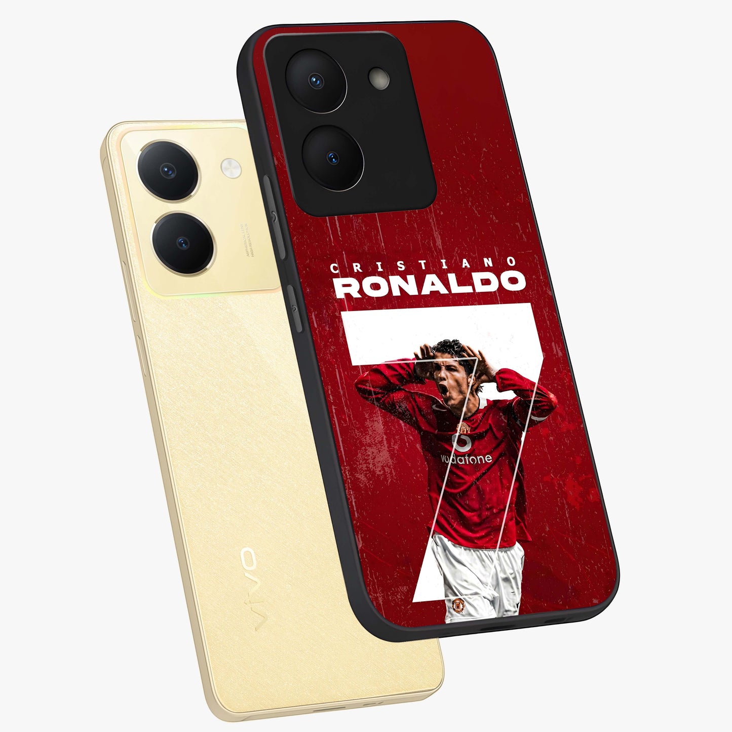 Goal Celebration Legacy Glass Case displayed in angled mockup highlighting energetic sports celebration design with bold athletic theme.