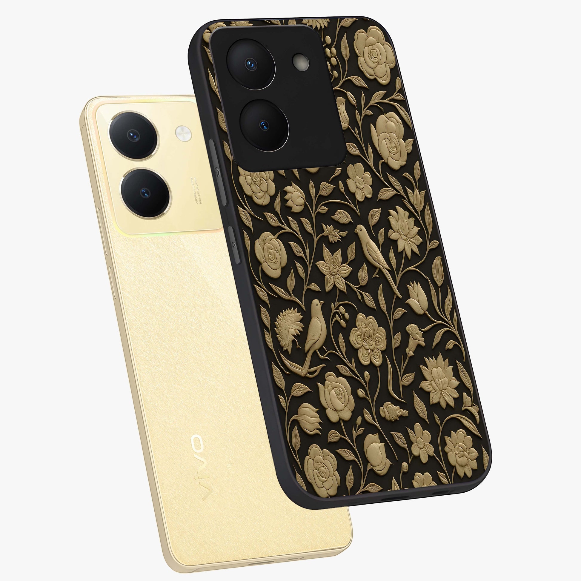 Golden Evil Eye Mandala Glass Case displayed in angled mockup highlighting protective evil eye symbol with golden mandala design.
