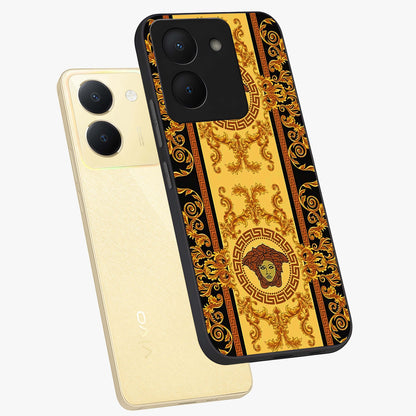Golden Lotus Glow Glass Case displayed in angled mockup highlighting radiant lotus illustration with spiritual aesthetic.