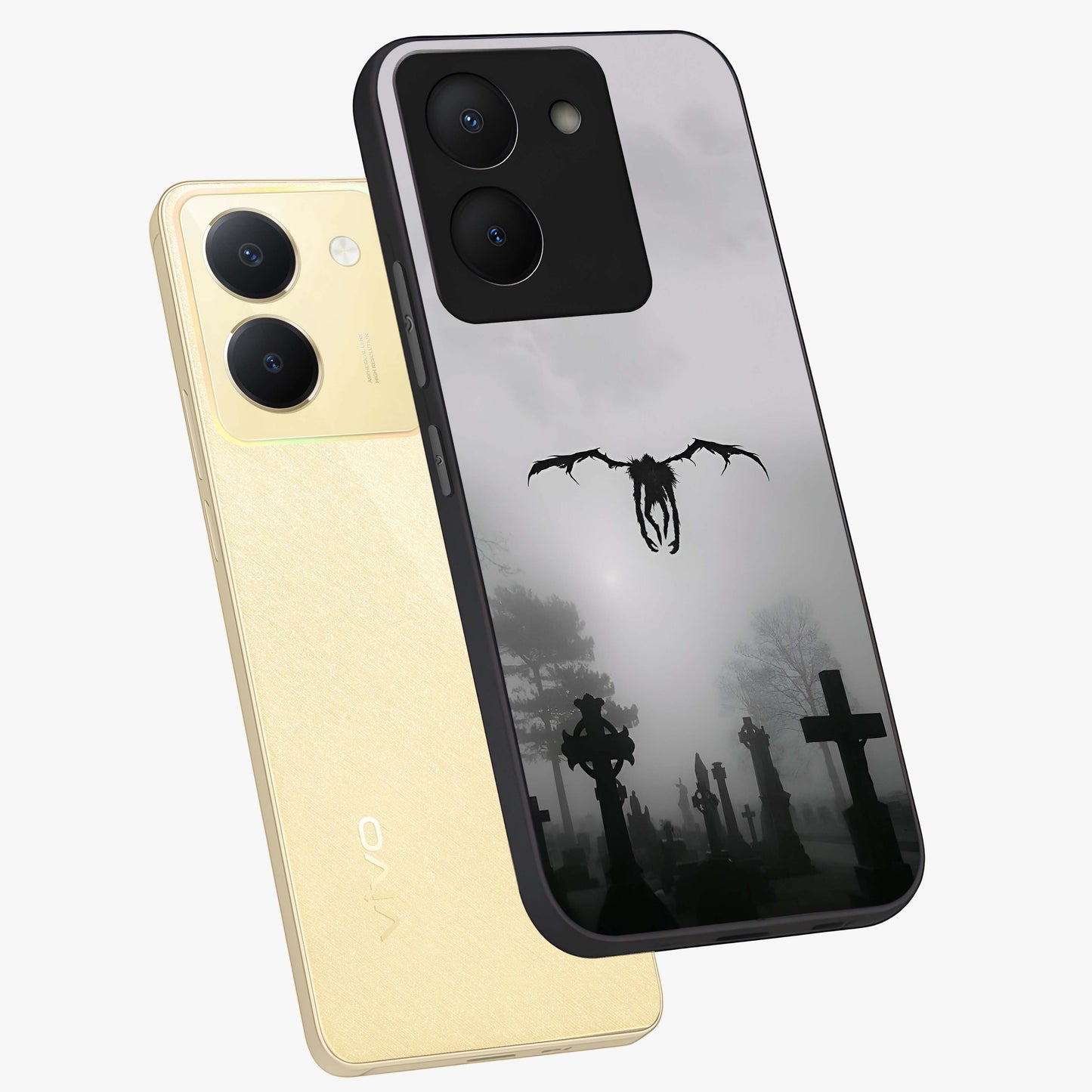 Graveyard Shadow Descent Glass Case displayed in angled mockup highlighting eerie shadow illustration with gothic aesthetic.
