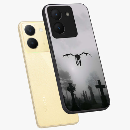 Graveyard Shadow Descent Glass Case displayed in angled mockup highlighting eerie shadow illustration with gothic aesthetic.