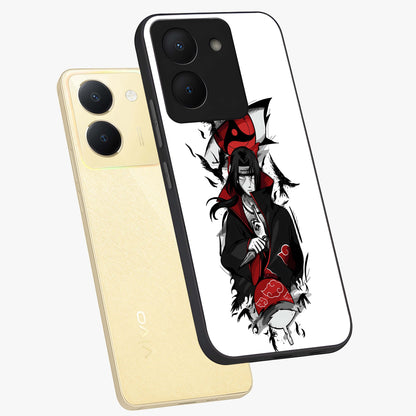 Itachi Limited Edition Naruto Anime Glass Case displayed in angled mockup highlighting dramatic anime illustration with bold action aesthetic.
