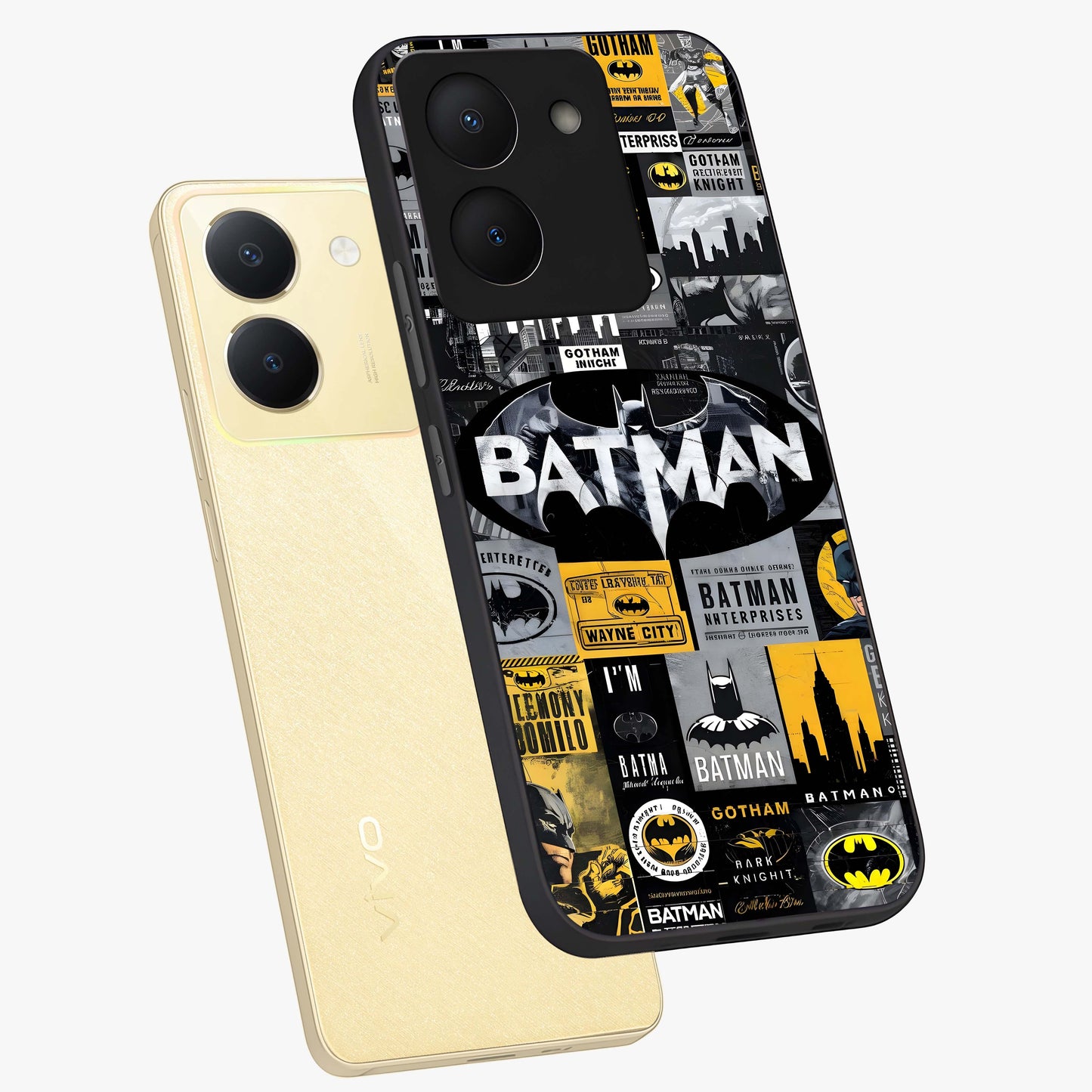 Knight Gotham Rise Glass Case displayed in angled mockup highlighting powerful knight silhouette design with dramatic aesthetic.