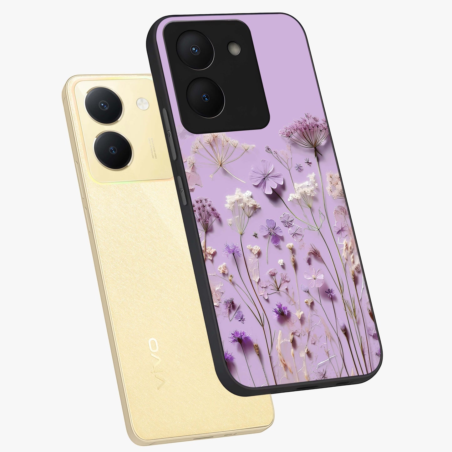 Lavender Blossom Dream Glass Case displayed in angled mockup highlighting dreamy lavender flower design with calming aesthetic style.