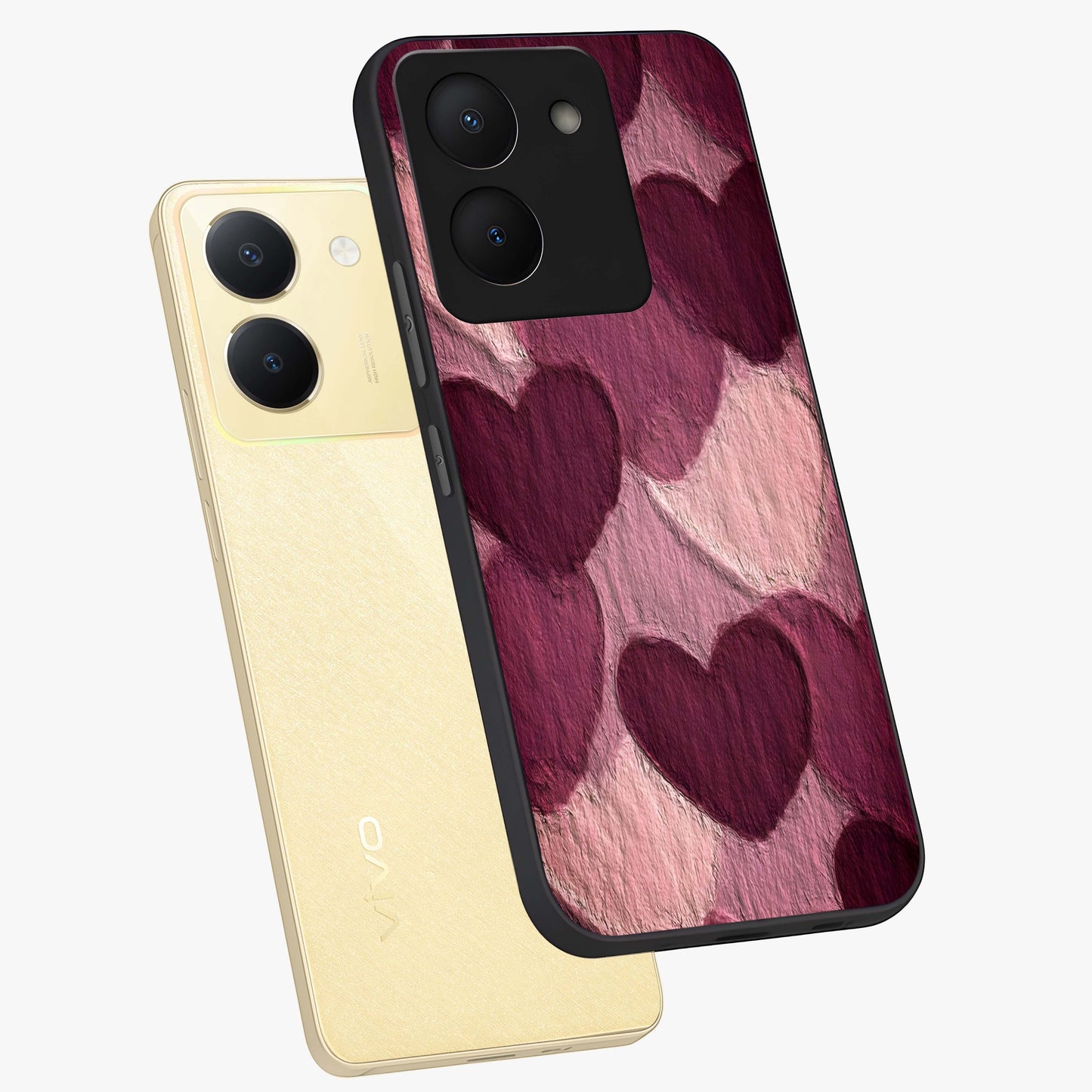 Layered Paper Hearts Glass Case displayed in angled mockup highlighting creative paper craft heart design with romantic aesthetic.