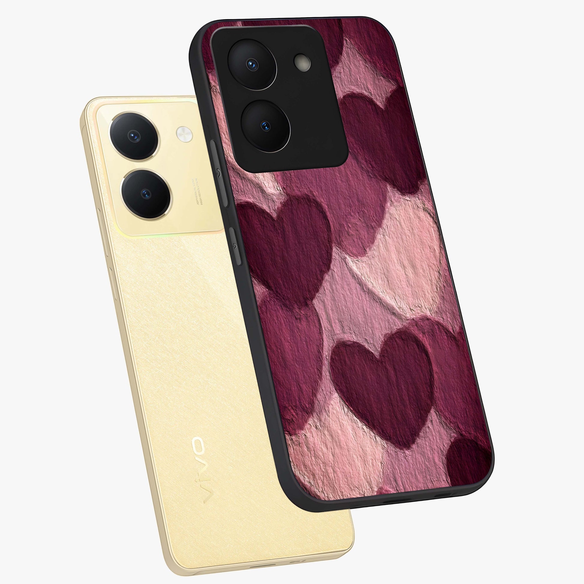 Layered Paper Hearts Glass Case displayed in angled mockup highlighting creative paper craft heart design with romantic aesthetic.