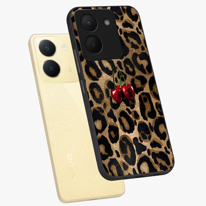 Leopard Wild Cherry Glass Case displayed in angled mockup highlighting bold animal print design with playful cherry aesthetic.