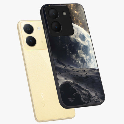 Lunar Horizon Glow Glass Case displayed in angled mockup highlighting celestial moon design with dreamy night aesthetic.
