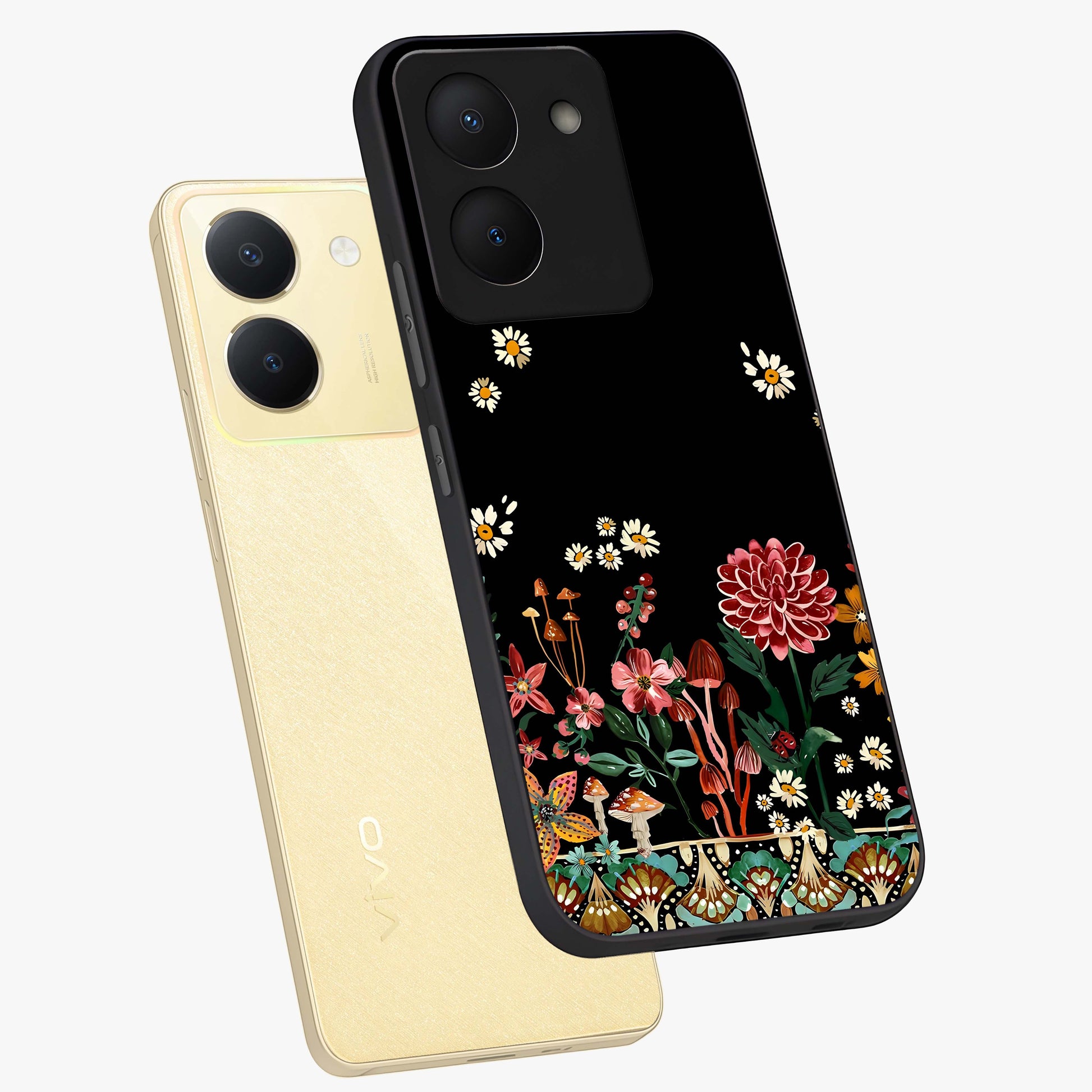 Midnight Bloom Pattern Glass Case displayed in angled mockup highlighting elegant flower design with midnight aesthetic style.