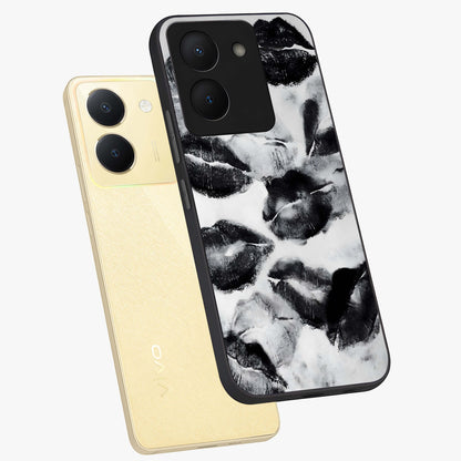 Midnight Kiss Marks Glass Case displayed in angled mockup highlighting playful romantic design with bold midnight aesthetic.