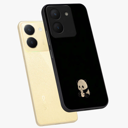 Midnight Panda Love Glass Case displayed in angled mockup highlighting adorable panda illustration with midnight aesthetic.