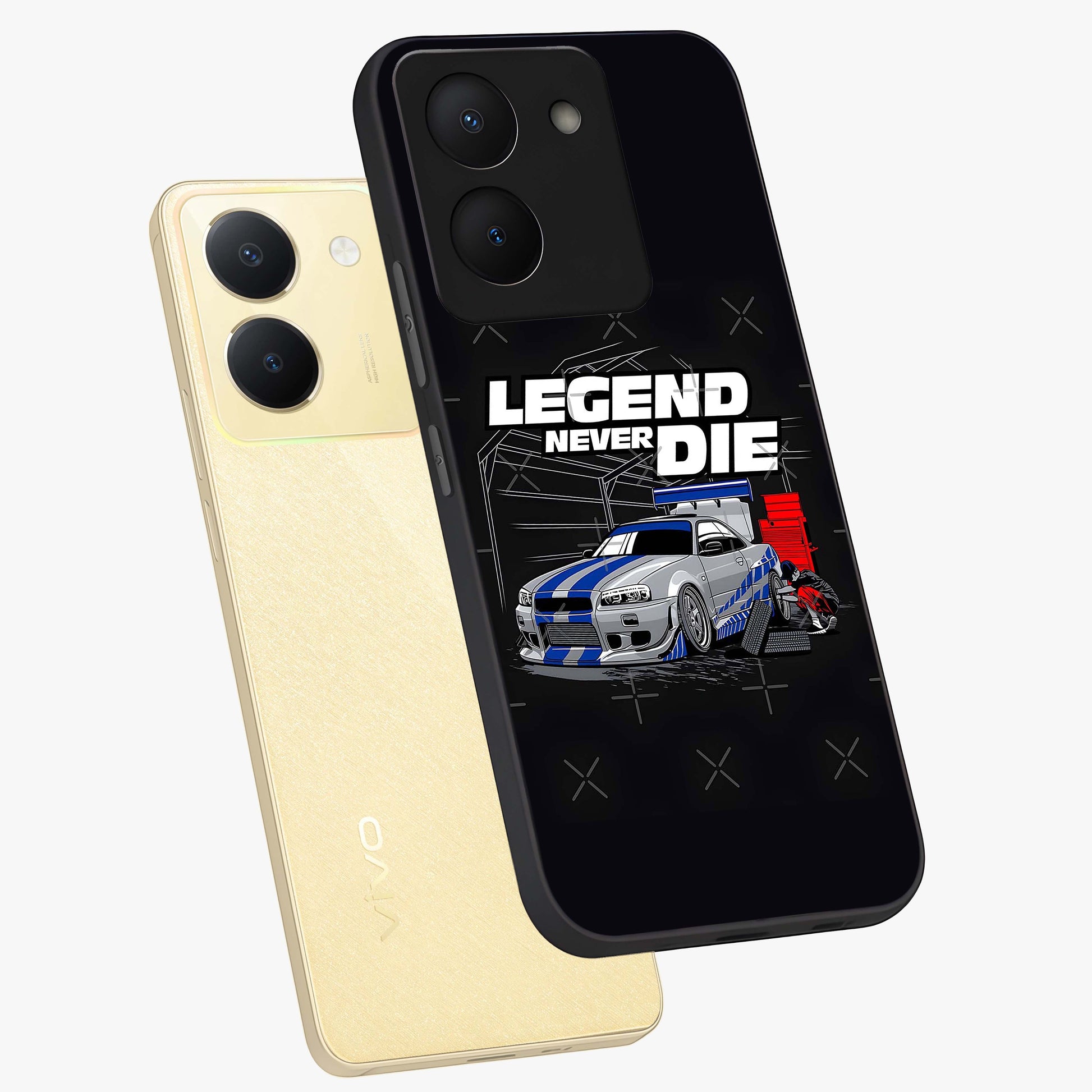 Midnight Racing Legacy Glass Case displayed in angled mockup highlighting dynamic automotive design with bold midnight aesthetic.