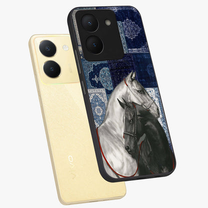 Midnight Stallion Blues Glass Case displayed in angled mockup highlighting powerful stallion illustration with deep midnight tones.