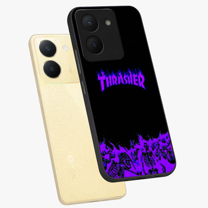 Neon Flame Riot Glass Case displayed in angled mockup highlighting glowing flame design with vibrant neon aesthetic.