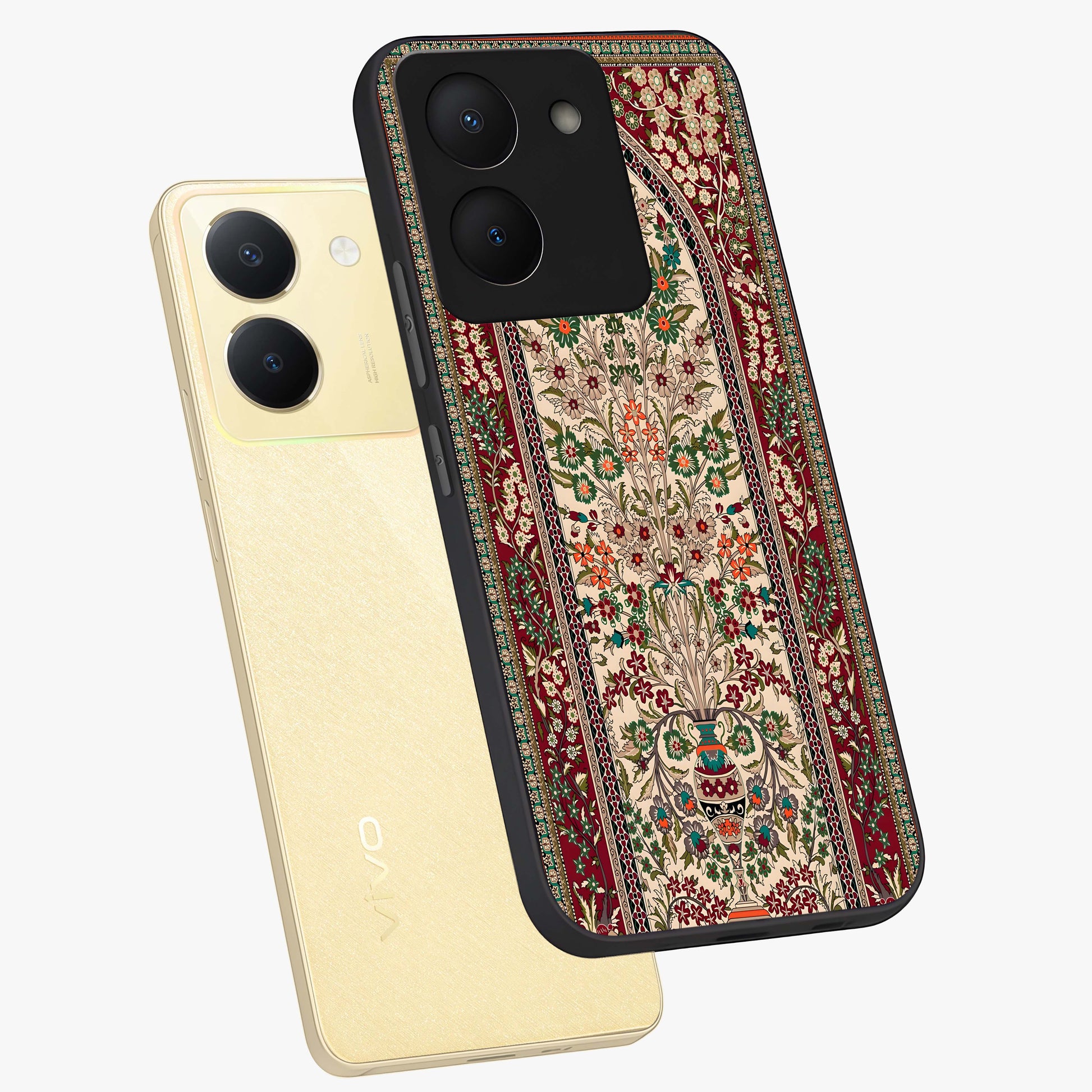 Persian Inspired Glass Case displayed in angled mockup highlighting intricate traditional design with elegant cultural aesthetic.