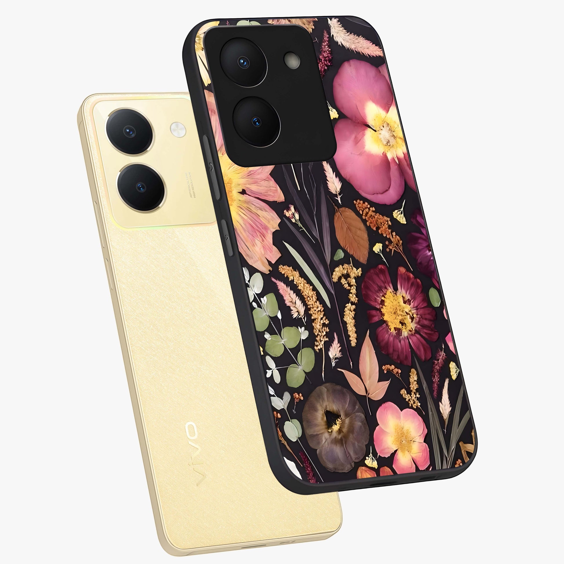Petal Dream Tapestry Glass Case displayed in angled mockup highlighting decorative petal pattern with elegant botanical aesthetic.