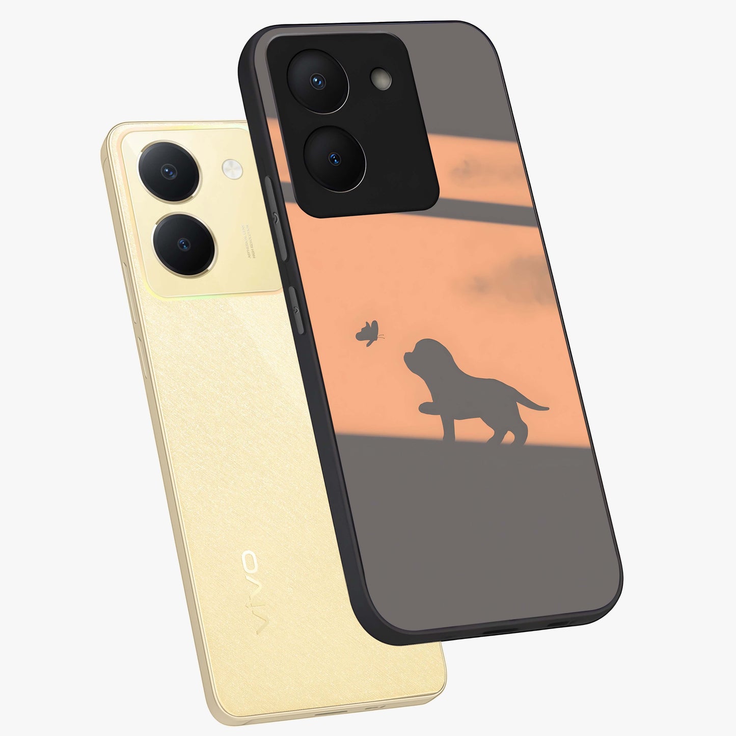 Puppy Shadow Art Glass Case displayed in angled mockup highlighting playful dog illustration with artistic shadow aesthetic.