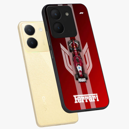 Red Ferrari F1 Vertical Glass Case displayed in angled mockup highlighting high speed racing design with bold automotive aesthetic.