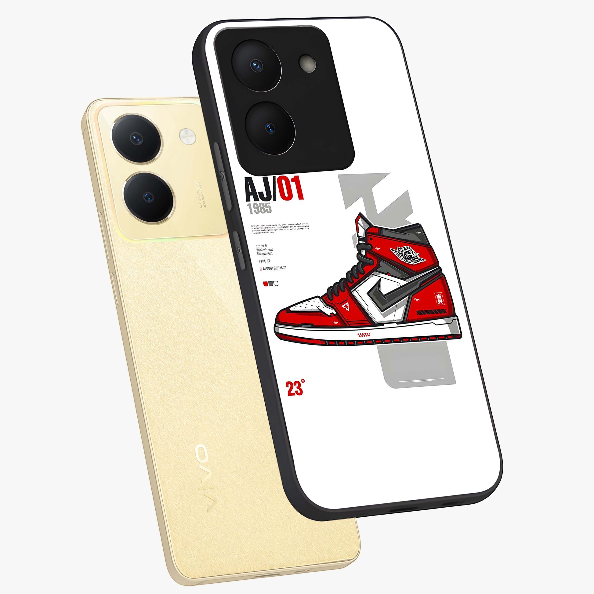 Retro Sneaker Blueprint Glass Case displayed in angled mockup highlighting detailed shoe design with sporty retro aesthetic.