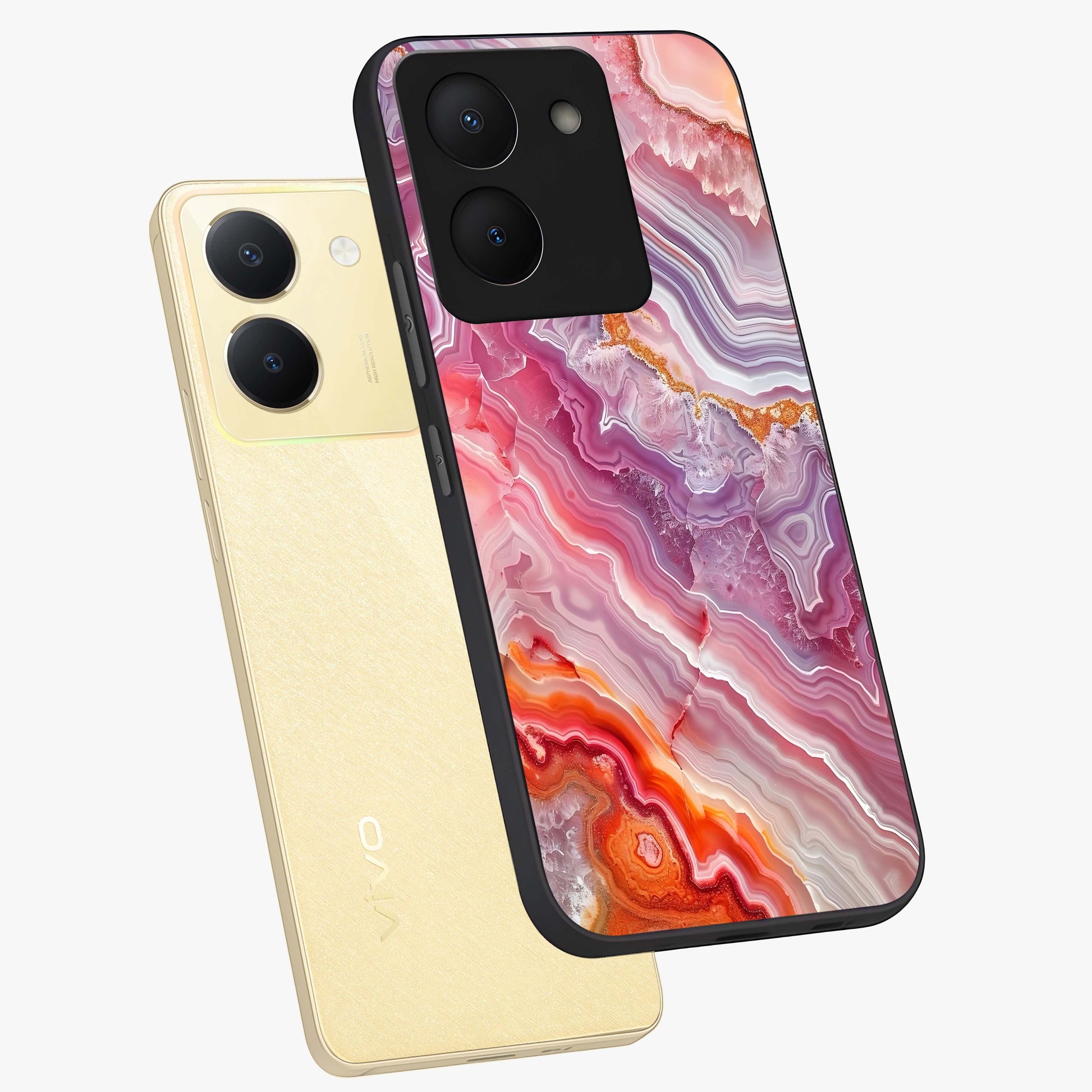 Rose Quartz Marble Glass Case displayed in angled mockup highlighting elegant marble pattern with soft aesthetic style.
