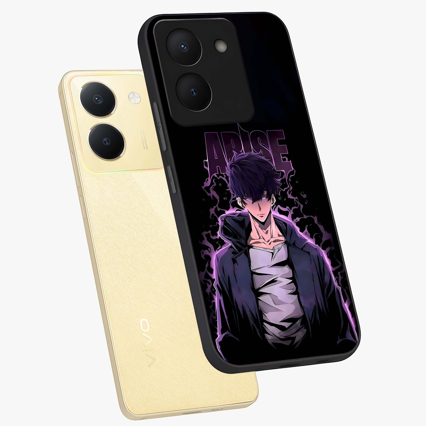 Shadow Monarch Awakening Glass Case displayed in angled mockup highlighting dramatic shadow warrior design with fantasy aesthetic.
