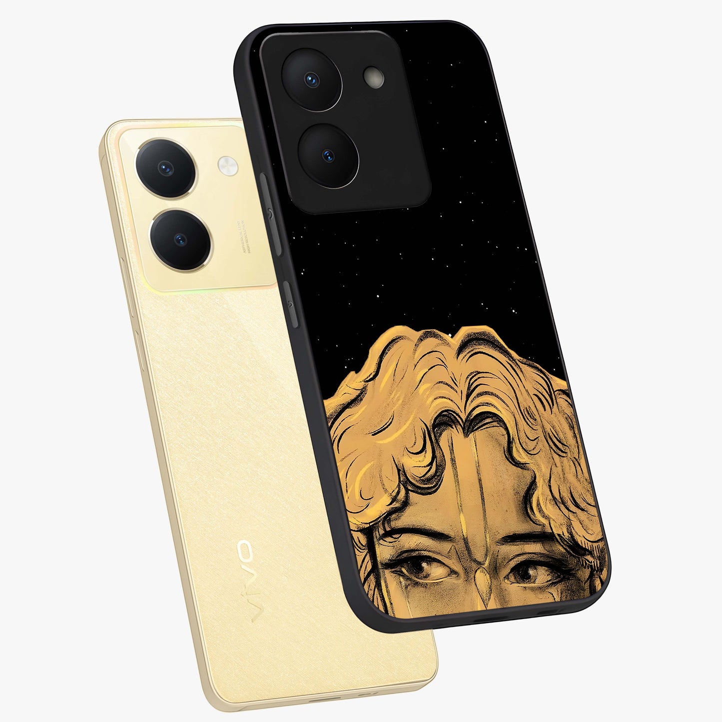 Shri Krishna Art Glass Case displayed in angled mockup highlighting spiritual Krishna illustration with divine aesthetic.
