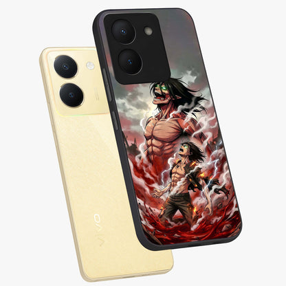 Titan Awakening Fury Glass Case displayed in angled mockup highlighting dramatic giant warrior design with bold anime aesthetic.