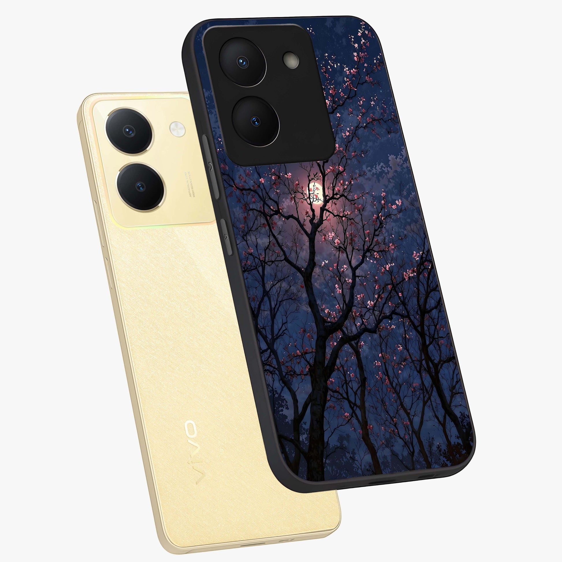 Twilight Sakura Serenade Glass Case displayed in angled mockup highlighting delicate sakura flower design with dreamy aesthetic.