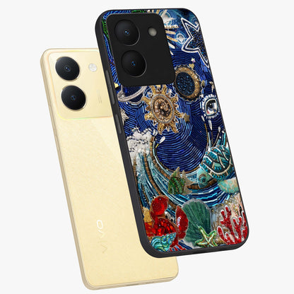 Universe Underwater Spark Glass Case displayed in angled mockup highlighting glowing aquatic design with celestial aesthetic.