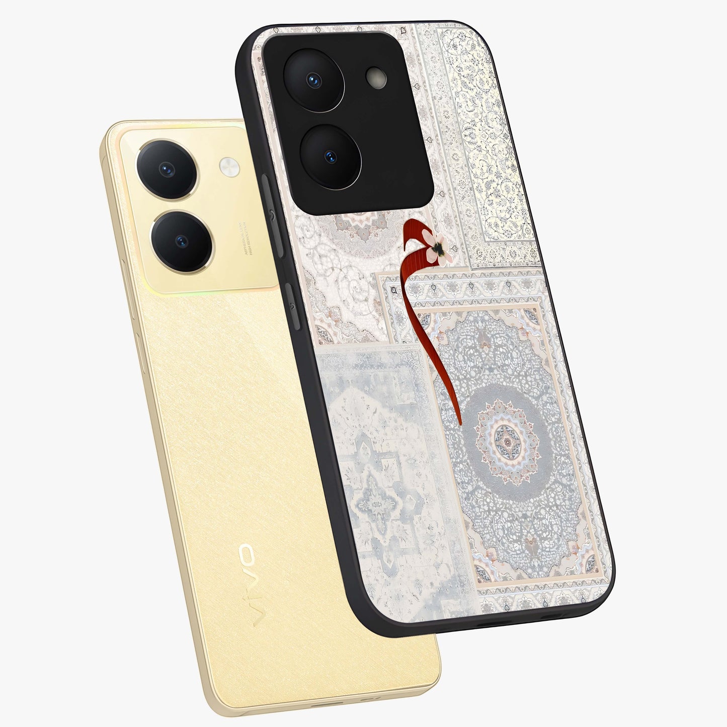 White Aesthetic Bow Glass Case displayed in angled mockup highlighting clean bow design with soft aesthetic style.