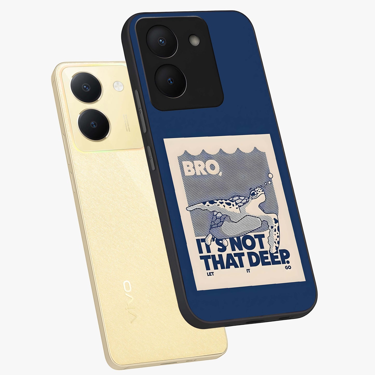 Worry Less Swim Glass Case displayed in angled mockup highlighting fun typography design with relaxed aesthetic style.