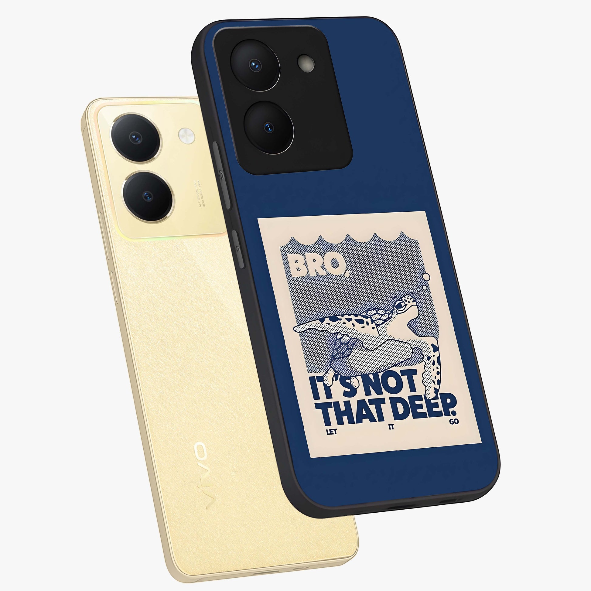 Worry Less Swim Glass Case displayed in angled mockup highlighting fun typography design with relaxed aesthetic style.