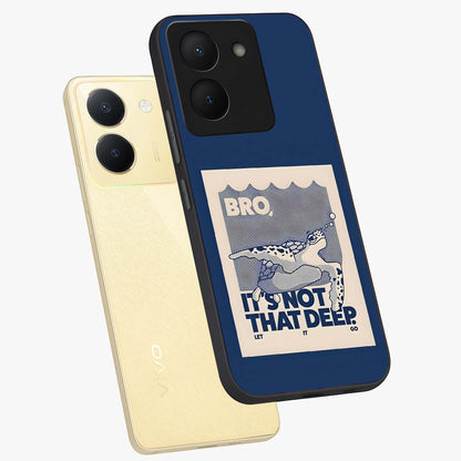 Worry Less Swim Glass Case displayed in angled mockup highlighting fun typography design with relaxed aesthetic style.