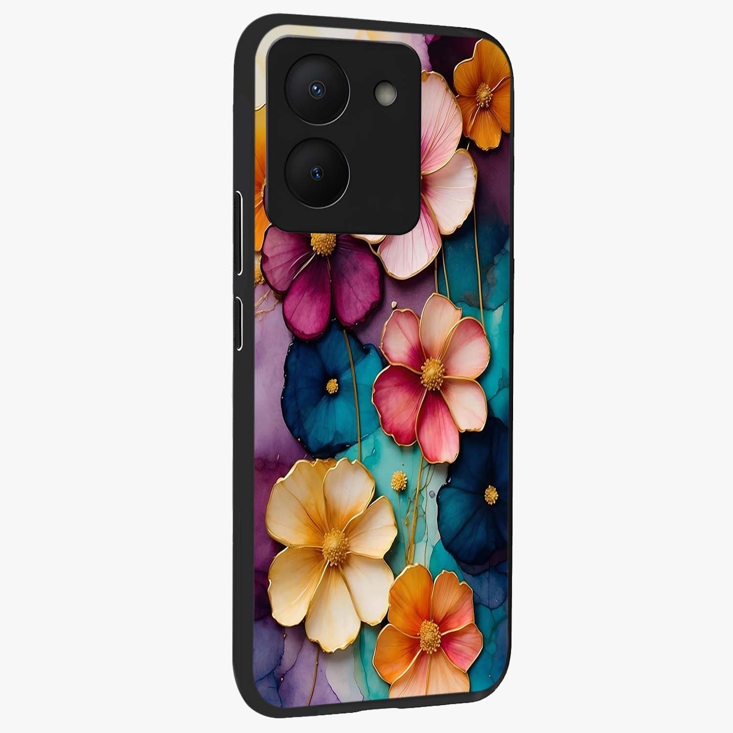 Artlyn Grace Flower Pattern Glass Case upright view showcasing graceful floral artwork with aesthetic botanical style.